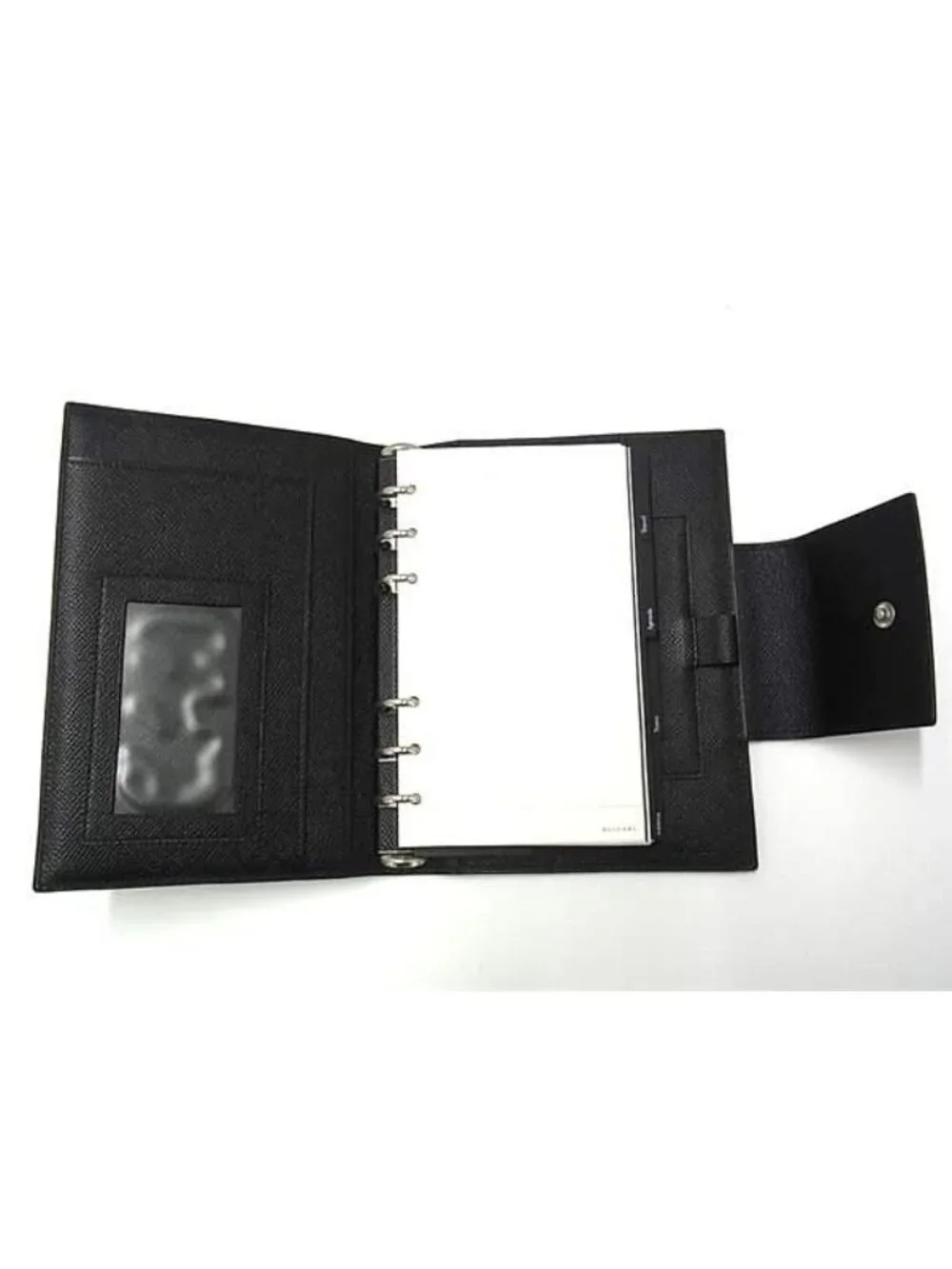 Bvlgari Leather 6 Hole Notebook Cover Schedule Book a Dos Address Black Agenda